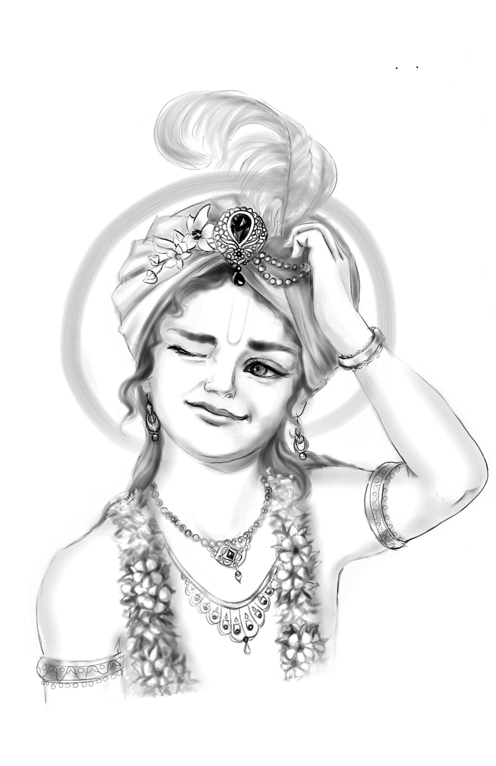 Indian god lord krishna janmasthmi clip art line drawing of little posters  for the wall • posters vintage, vector, traditional | myloview.com